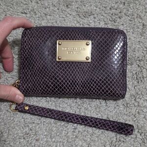 Michael Kors Python Snake Embossed Zip Around Card Wallet Wristlet Purple